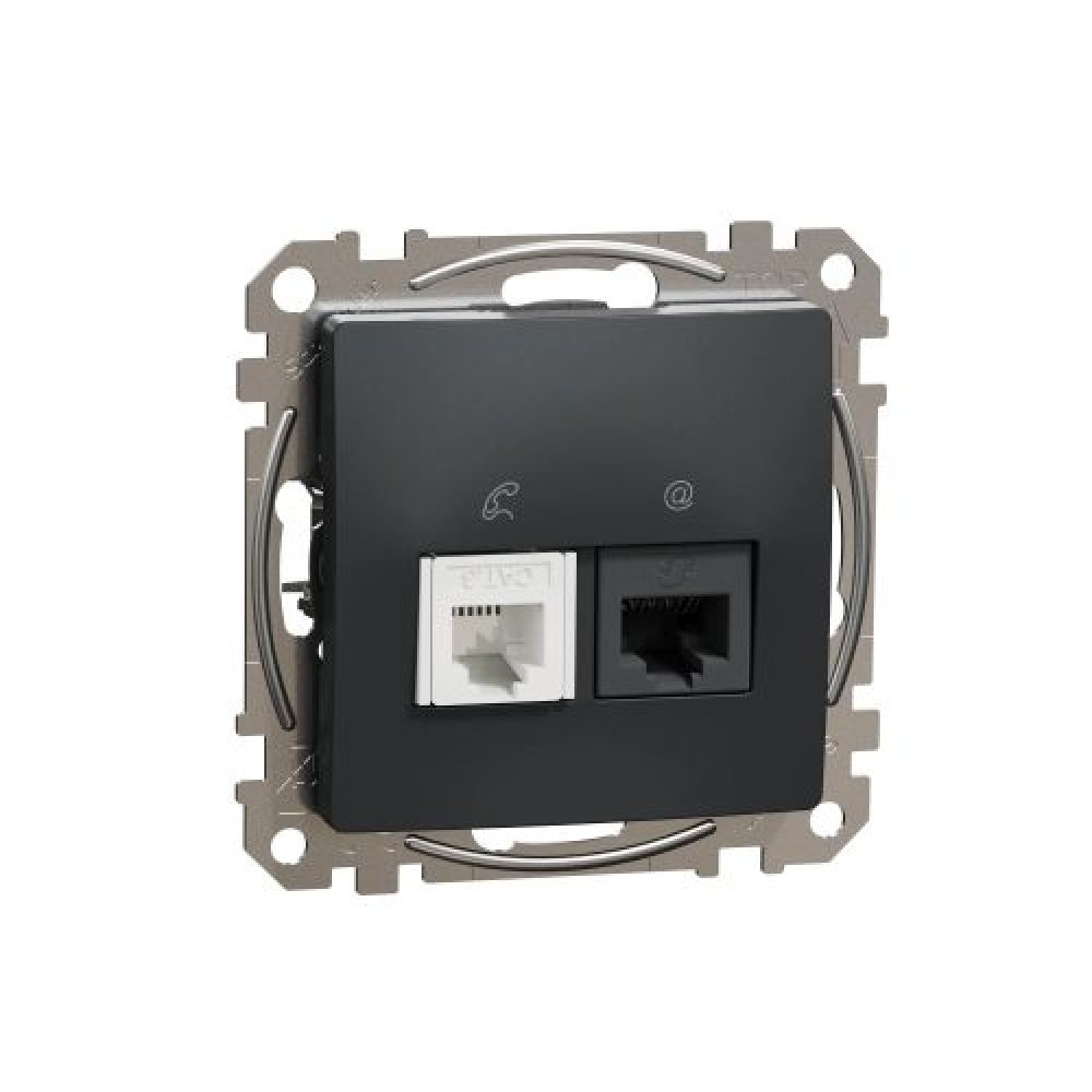 Розетка комп'ютерна UTP Cat6 + TV Schneider Electric Sedna Design Чорний SDD114468